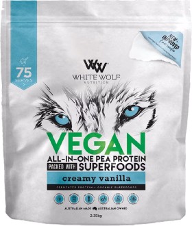 White+Wolf+Nutrition+Vegan+Protein+With+Superfoods+Creamy+Vanilla+2.25Kg