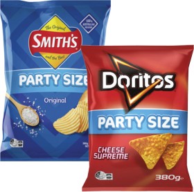 Smiths-Crinkle-Cut-Potato-Chips-or-Doritos-Corn-Chips-380g on sale