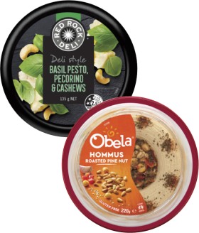 Obela+Garnished+Hommus+220g+or+Red+Rock+Deli+Dip+135g