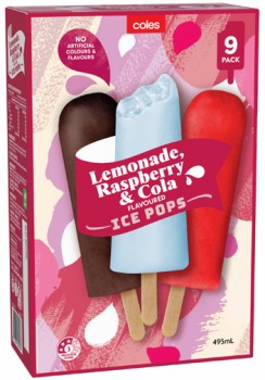 Coles+Lemonade%2C+Raspberry+%26amp%3B+Cola+Ice+Pops+9+Pack+495mL