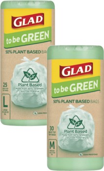 Glad+To+Be+Green+50%25+Plant+Based+Wavetop+Kitchen+Tidy+Bags+Medium+30+Pack+or+Large+25+Pack