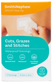 OPSITE%26loz%3B+Post-Op+Waterproof+Dressings+6.5cm+x+5cm+5+Pack