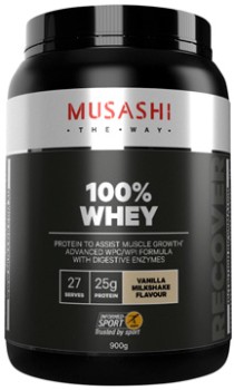 Musashi-100-Whey-Vanilla-Milkshake-Flavour-900g on sale