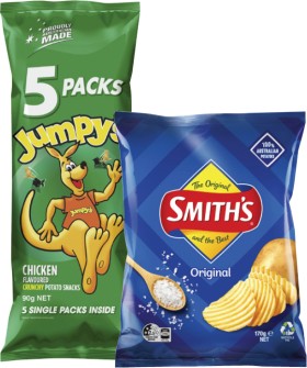 Jumpy%26%23039%3Bs+5+Pack+or+Smith%26%23039%3Bs+Crinkle+Potato+Chips+150g-170g