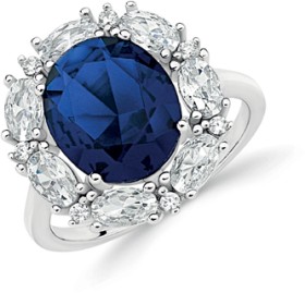 Sterling-Silver-Blue-Glass-Cubic-Zirconia-Oval-Cluster-Ring on sale