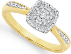 9ct-Gold-Diamond-Cushion-Shape-Ring on sale