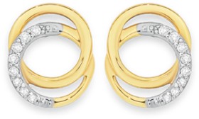 9ct-Gold-Diamond-Double-Circle-Stud-Earrings on sale