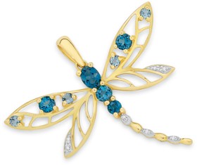 9ct-Gold-Multi-Topaz-Open-Dragonfly-Pendant on sale