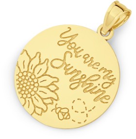 9ct-Gold-Sunflower-Bee-Message-Disc-Pendant on sale