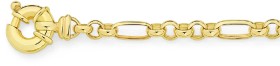 9ct-Gold-185cm-Solid-Belcher-Figaro-Bolt-Ring-Bracelet on sale