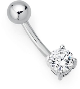 Sterling-Silver-Stainless-Steel-Round-Cubic-Zirconia-Belly-Bar on sale