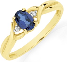 9ct-Gold-Created-Sapphire-Diamond-Ring on sale