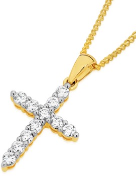 Alora+10ct+Gold+1%2F2+Carat+TW+Lab+Grown+Diamond+Cross+Pendant