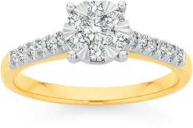 9ct+Gold+Diamond+Round+Cluster+Ring