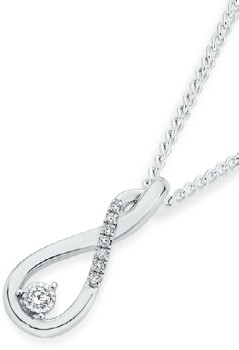 9ct+White+Gold+Diamond+Infinity+Twist+Pendant