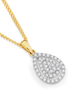 9ct+Gold+Diamond+Pear+Cluster+Pendant