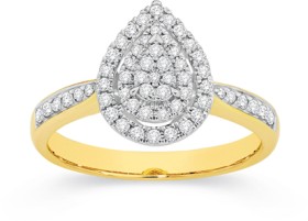 9ct+Gold+Diamond+Pear+Cluster+Ring