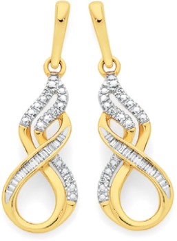 9ct+Gold+Diamond+Infinity+Drop+Stud+Earrings