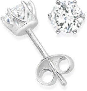 Sterling+Silver+5mm+Cubic+Zirconia+Studs+in+Elegant+6+Claw+Setting