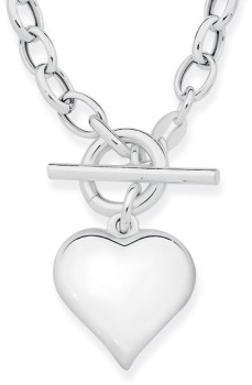 Sterling+Silver+45cm+Oval+Belcher+Puff+Heart+Fob+Necklet