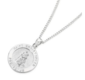 Sterling+Silver+15mm+Round+St.+Christopher+Pendant