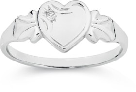 Sterling+Silver+Diamond+Heart+Signet+Ring