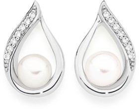 Sterling+Silver+%26amp%3B+Cultured+Freshwater+Pearl+With+Cubic+Zirconia+Earrings