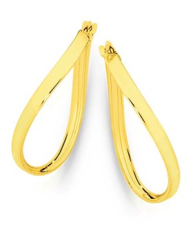 9ct+Gold+25mm+Flat+Tube+Oval+Wave+Hoop+Earring