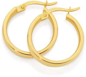 9ct-Gold-4x15mm-Polished-Hoop-Earrings on sale