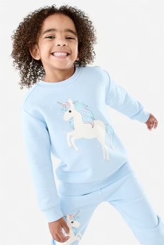 Print+Crew+Neck+Sweatshirt+-+Sparkly+Leaping+Unicorn+Blue