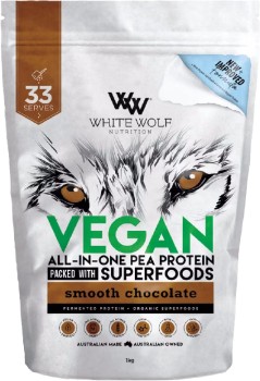 White-Wolf-Nutrition-Vegan-Pea-Protein-Smooth-Chocolate-1Kg on sale