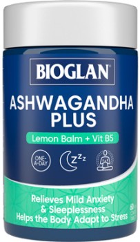 Bioglan+Ashwagandha+Plus+Lemon+Balm+%2B+Vit+B5+60+Tablets