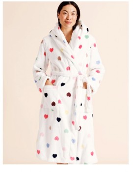 Soho-Fleece-Robe-White-Hearts-Print on sale