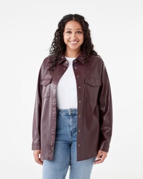 Long-Sleeve-Faux-Leather-Shirt on sale