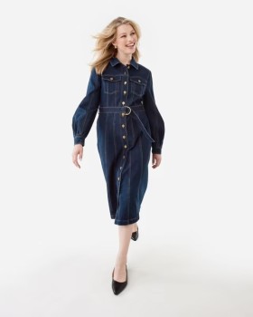 Long-Sleeve-Belted-Denim-Midi-Dress on sale