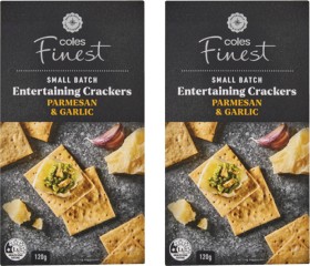 Coles-Finest-Parmesan-Garlic-Crackers-120g on sale