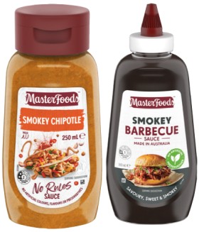 MasterFoods+Barbecue%2C+Tomato+Squeezy+Sauce+500mL+or+No+Rules+Sauce+250mL+Selected+Varieties