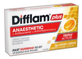 Difflam+Plus+Sore+Throat+Relief+Lozenges+16+Pack+Selected+Varieties%2A