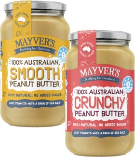 Mayvers-Smooth-or-Crunchy-Peanut-Butter-375g on sale