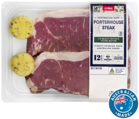 Coles-Australian-No-Added-Hormones-Beef-Porterhouse-Steak-with-Thyme-Pepper-Butter-500g on sale