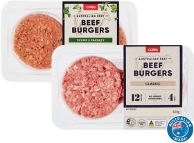 Coles-Classic-Burgers-400g-500g on sale