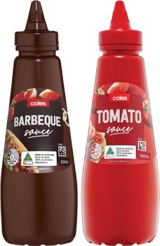 Coles-Tomato-or-Barbecue-Sauce-500mL on sale