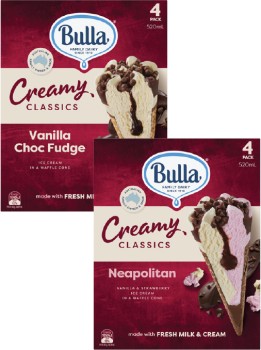 Bulla-Creamy-Classics-Ice-Cream-Cones-4-Pack-520mL on sale
