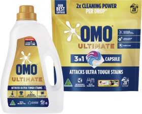 OMO+Ultimate+Laundry+Liquid+2+Litre%2C+Powder+2kg+or+Capsule+28+Pack+Selected+Varieties