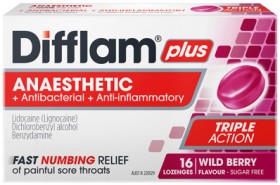 Difflam-Plus-Anaesthetic-Wild-Berry-Flavour-16-Lozenges on sale