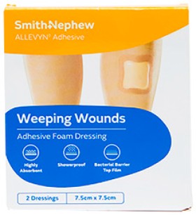 Allevyn-Weeping-Wounds-Adhesive-Foam-Dressing-75cm-x-75cm-2-Pack on sale