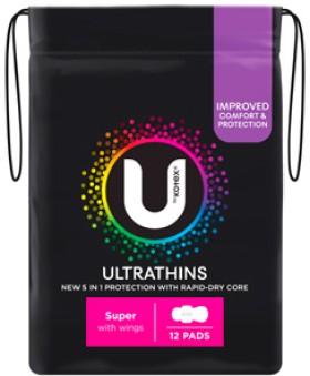 U-By-Kotex-Ultrathins-Super-Pads-With-Wings-12-Pack on sale