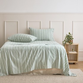 Sage-Stripe-Cotton-Flannelette-Sheet-Set-by-Habitat on sale