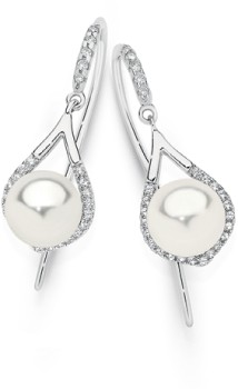 Sterling+Silver+Shell+Pearl+on+Cubic+Zirconia+Drop+Hook+Earrings