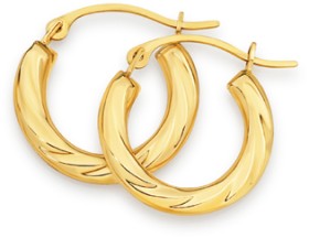 9ct+Gold+10mm+Twist+Hoop+Earrings